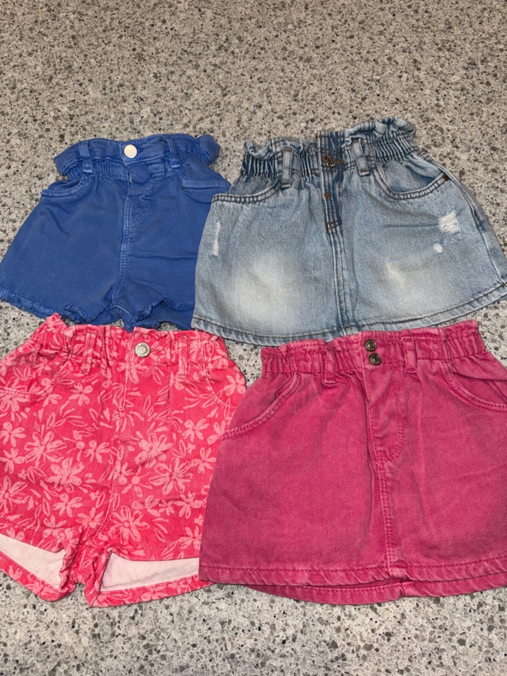 Zara Elastic-Waist Shorts and Skorts Lot Blue, Denim, Pink, Coral pink print